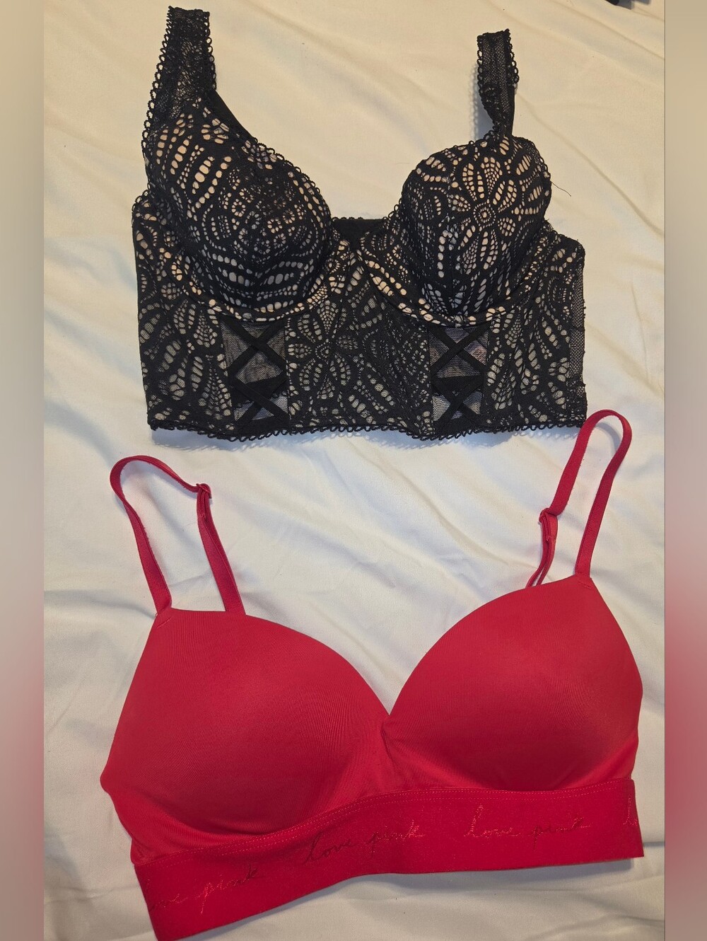 Victoria Secret Lace Undwrwire Longline Bra and Padded Bralette Set -,34B